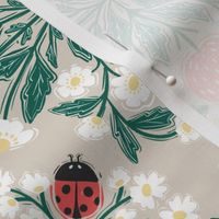 Ladybug and Apple botanicals - Block print style Tea towels