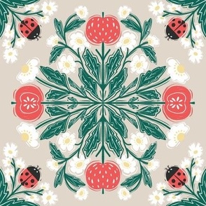 Ladybug and Apple botanicals - Block print style Tea towels