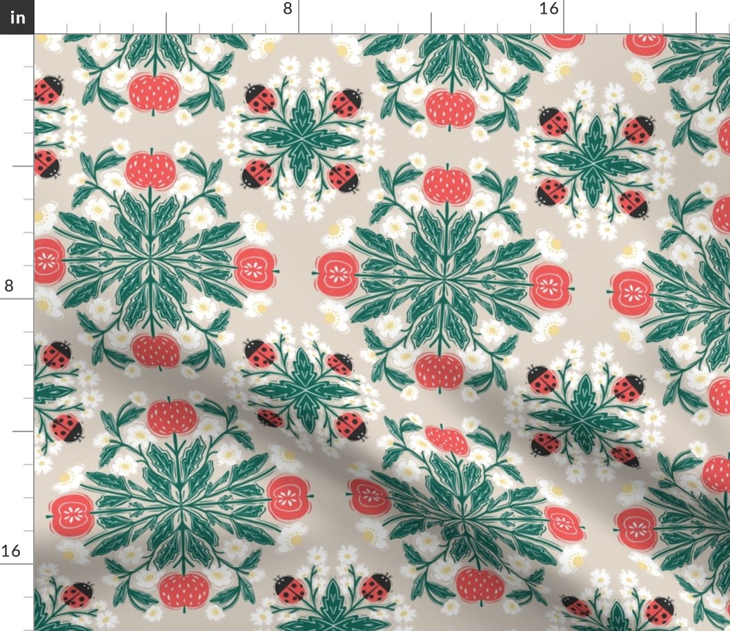 Ladybug and Apple botanicals - Block print style Tea towels