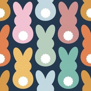 Large Scale Easter Bunny Butts in Boho Pastel Colors Navy