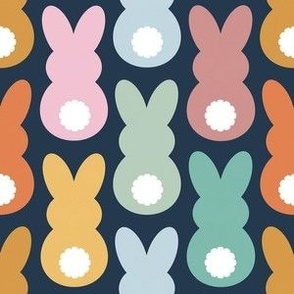Medium Scale Easter Bunny Butts in Boho Pastel Colors Navy