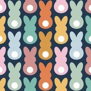 Small Scale Easter Bunny Butts in Boho Pastel Colors Navy