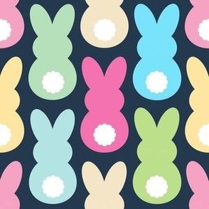 Medium Scale Easter Bunny Butts in Spring Pastel Colors Navy