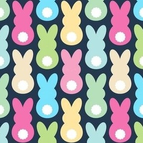 Small Scale Easter Bunny Butts in Spring Pastel Colors Navy