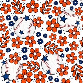 Large Scale Team Spirit Baseball Floral in New York Mets Blue and Orange