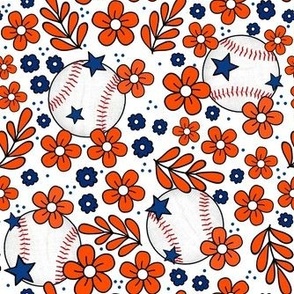 Medium Scale Team Spirit Baseball Floral in New York Mets Blue and Orange
