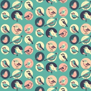 Mid Century Birds in Teal and Pink