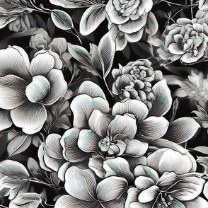 Realistic black and white flowers