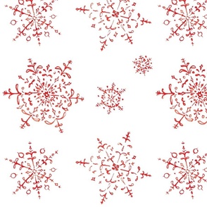 Snow crystals, red on white