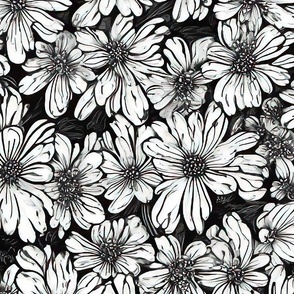 Pretty daisies flowers black and white