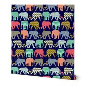 baby elephants and flamingos navy large