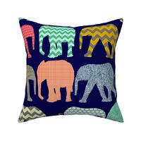 baby elephants and flamingos navy large