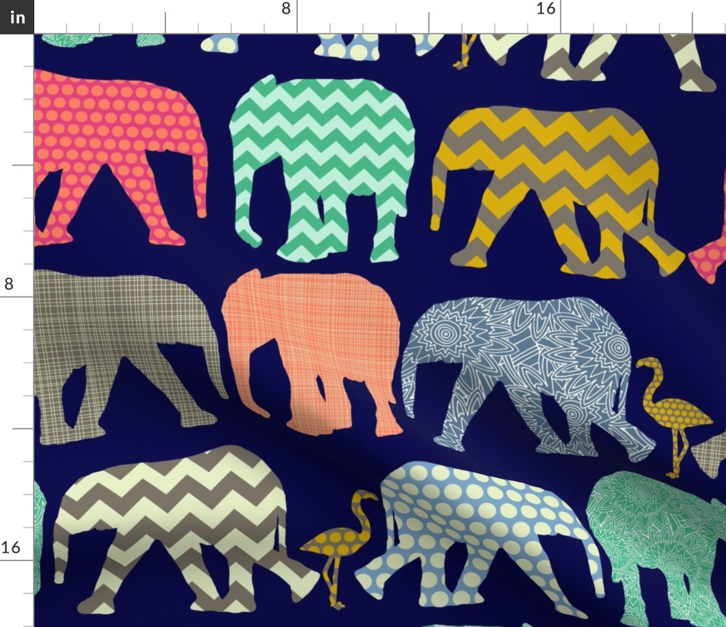 baby elephants and flamingos navy large