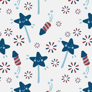 Stars & fireworks 4th of July kawaii design - patriot American palette kawaii kids design vintage red navy blue on ivory