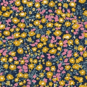 Lillith Ditsy small flower Floral Navy Golden MEDIUM