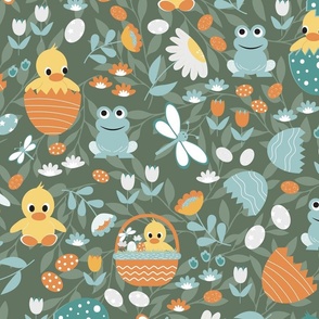 Large - Easter Egg Hunt - Green - Butterfly - Butterflies - Frog - Chick - Spring - Gubiller - Toad - Floral - Garden - Nature - Kids