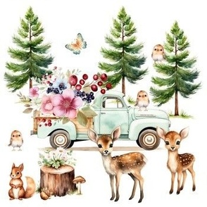 Woodland Pine Trees Forest Animals Floral Truck 