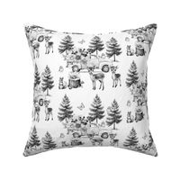 Woodland Pine Trees Forest Animals Floral Truck Gray 