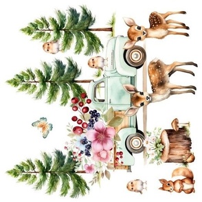 Woodland Pine Trees Forest Animals Floral Truck Rotated