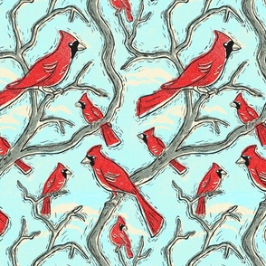 Cardinals Faux Block Print