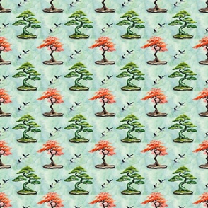 Bonsai Trees and Cranes - Small Version