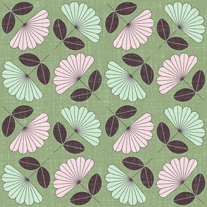 Large scale • Spring floral - green, pink & brown