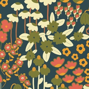 Large / Retro Field of Flowers - Vintage - Boho - Earth Tones - Earth Colors - Nature - Muted Colors - Florals - Gubiller - Floral Wallpaper - Home Decor