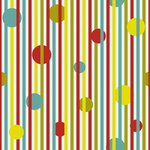 Vertical Stripes and Circles - Retro Christmas Collection - Poppy Red, Citrin, Teal on Light Sea Glass BG - SPD Collab