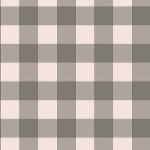 Large scale modern classic warm grey and soft peach blush gingham checkers - for adult and children apparel, sophisticated cabin decor and wallpaper