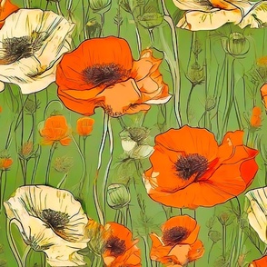 Small orange and beige poppies flowers