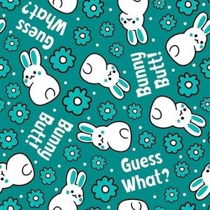 Large Scale Guess What? Bunny Butt! White Bunnies with Turquoise Flowers