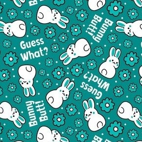 Medium Scale Guess What? Bunny Butt! White Bunnies with Turquoise Flowers