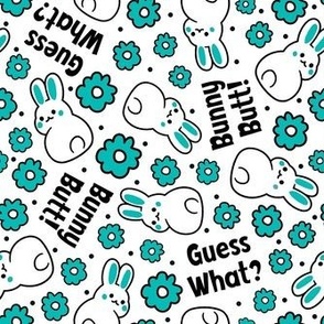 Large Scale Guess What? Bunny Butt! White Bunnies with Turquoise Flowers