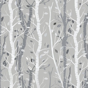  Birch trees  and falling leaves in stripes on a light grey background - medium scale