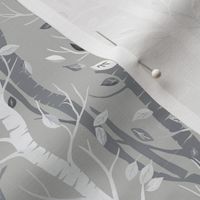  Birch trees  and falling leaves in stripes on a light grey background - small scale