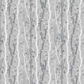  Birch trees  and falling leaves in stripes on a light grey background - small scale