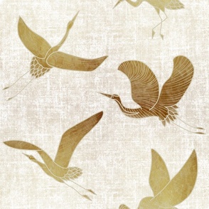 (L) Cranes in Flight // Golden on Ivory