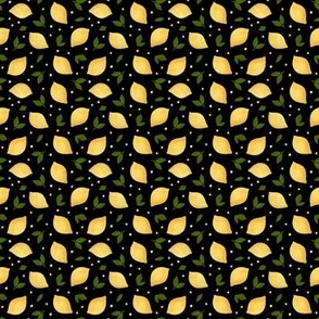 Lemons, leaves and seeds / black background  Paper cut style 
