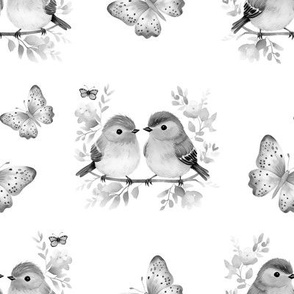Love Birds Floral Butterfly Gray