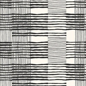 Small Plaid-ish Criss-Crossed Stripes In Soft Black on Off White Ecru 
