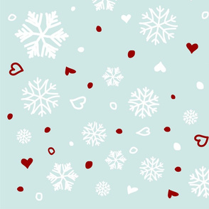 Winter Holiday Snowflakes Hearts on Blue