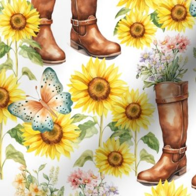 Farmhouse Floral English Horse Riding Boots Sunflowers Butterfly