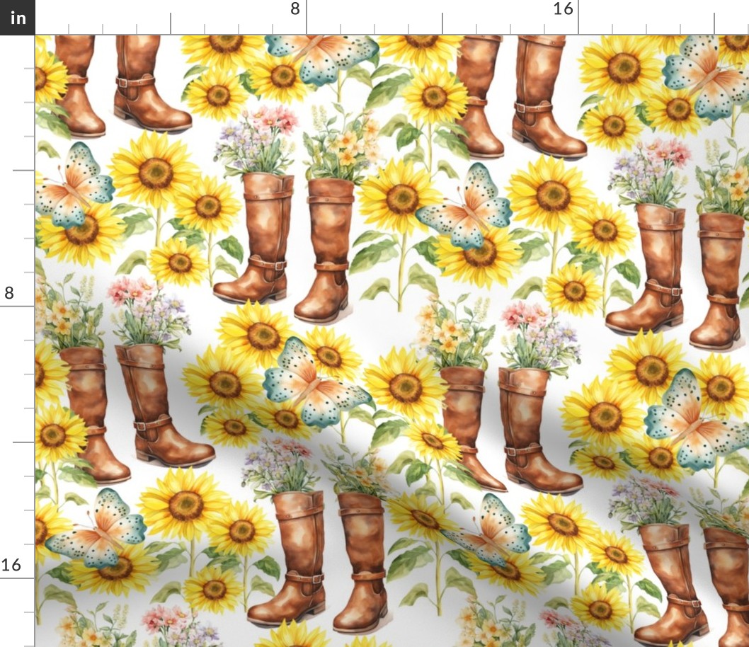 Farmhouse Floral English Horse Riding Boots Sunflowers Butterfly