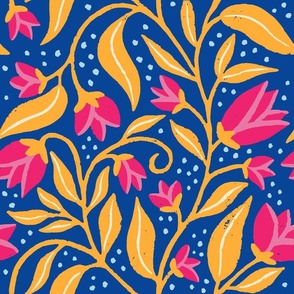 Vibrant Blooms - Blue, Gold, Pink