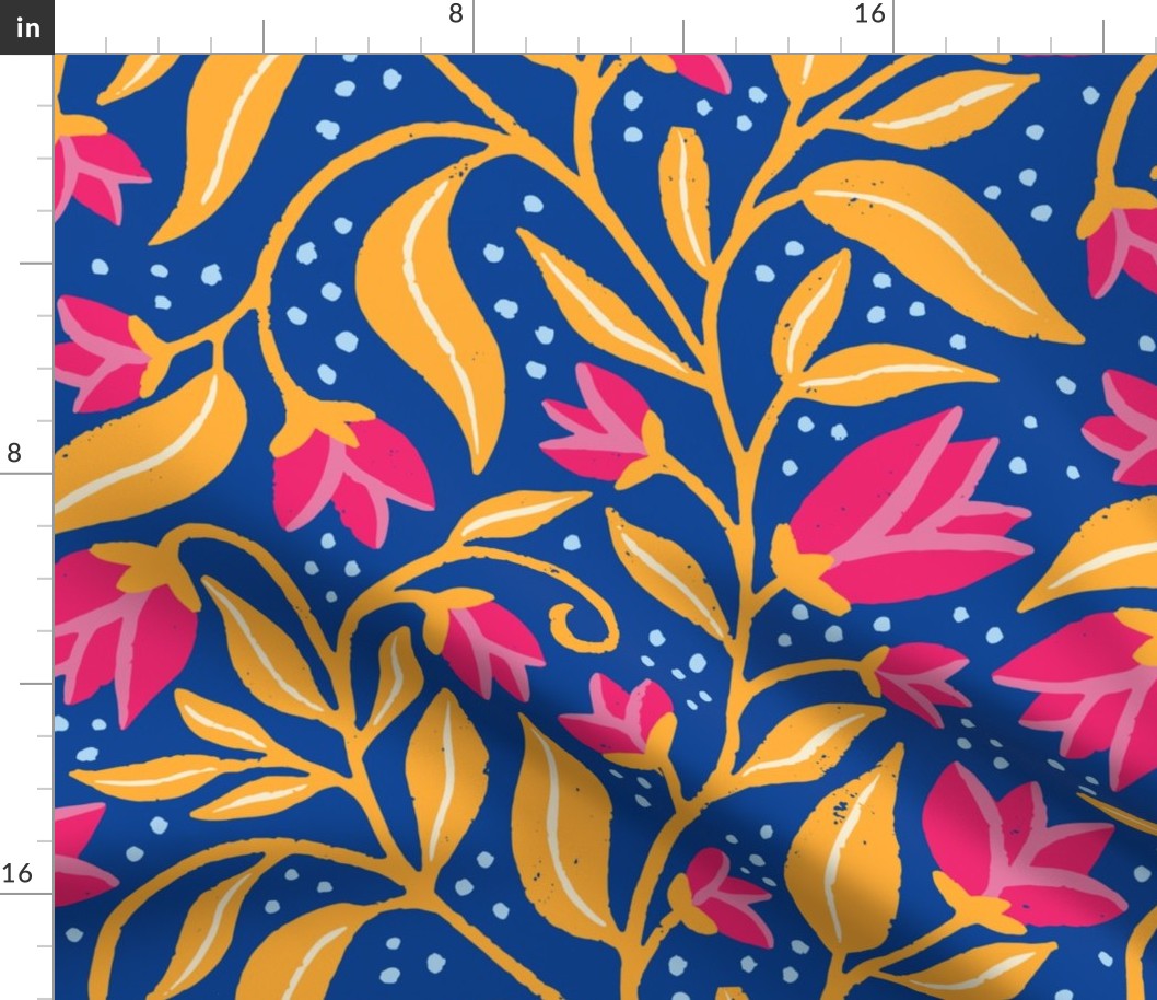 Vibrant Blooms - Blue, Gold, Pink