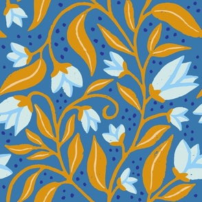 Vibrant Blooms - Vivid Blue & Autumn Gold Floral Pattern
