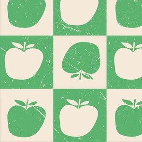 retro apples checkerboard - kelly green LARGE 