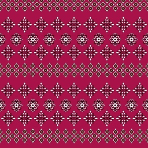 Indian block print inspired / floral elements/ Bright Pink Black White Red