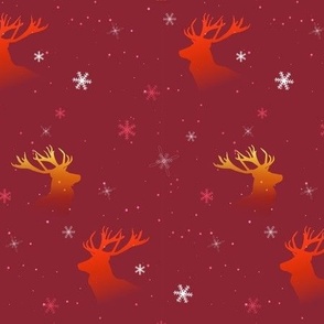 xmas-reindeer Silhouettes- festive snowflakes in  gradient red yellow