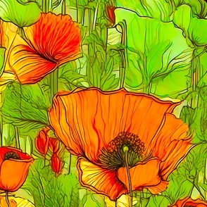 Large scale orange poppies flowers